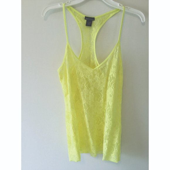 Neon Yellow Stretch Lace Tank - Picture 2 of 4
